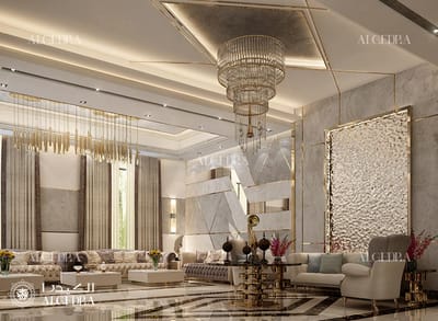 Luxury Living Room Interior Design in Dubai - 3D