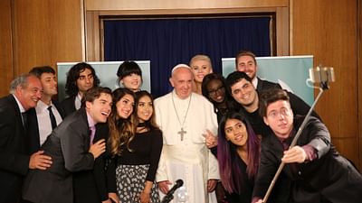 Pope Francis in a meeting with 11 YouTube stars