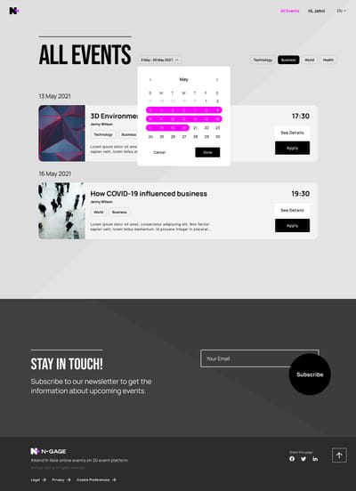 Registrierungsworkflow für ein Metaverse Event - Application web