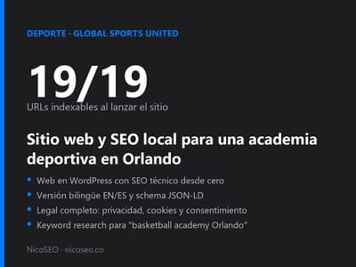 Sitio web y SEO local para Global Sports United (Orlando, EE. UU.) - Référencement naturel