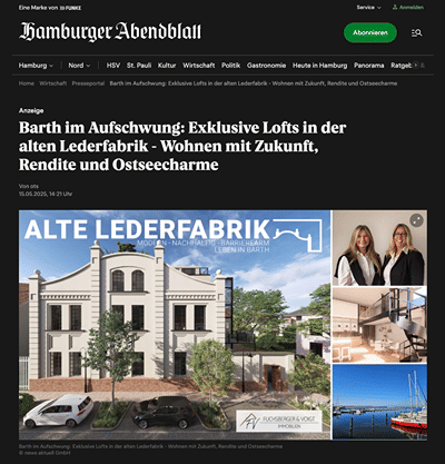 Kapitalanlageimmobilen an der Ostsee im Hamburger Abendblatt - Public Relations (PR)