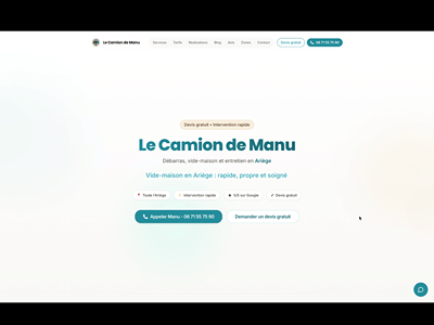 Création du site du Camion de Manu, débarras en Ariège - Création de site internet