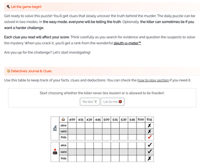 Mystery-o-matic daily murder mystery puzzle - Software Development