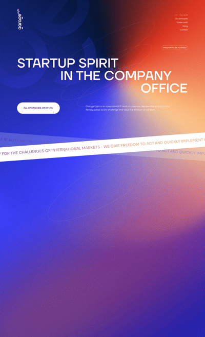 Employer landing page for Garage Eight - Website Creation