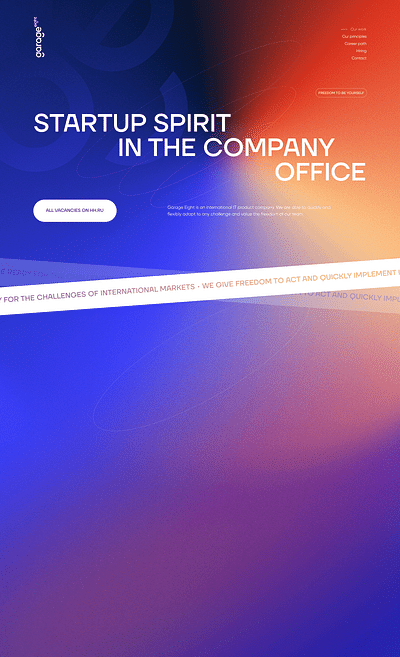 Employer landing page for Garage Eight - Website Creation
