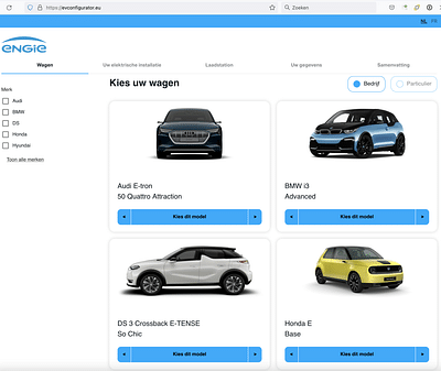 EV configurator app, portal and API for Engie - Web Applicatie