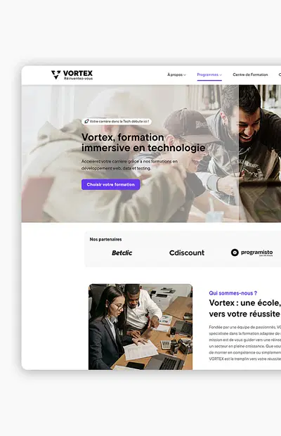 Site vitrine de Vortex, centre de formation - Email Marketing