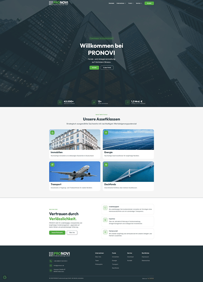 Vertrauensbildende Website für die Pronovi Fondsverwaltungs GmbH - Website Creation