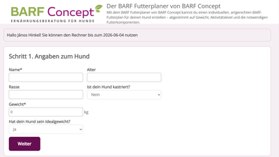BARF Futterplanrechner - Aplicación Web