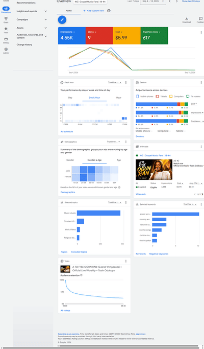 YouTube Google Ads Campaign for Tosin Odukoya - Advertising