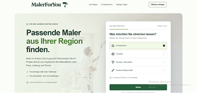Website mit geführter Maleranfrage für MalerForYou - Création de site internet