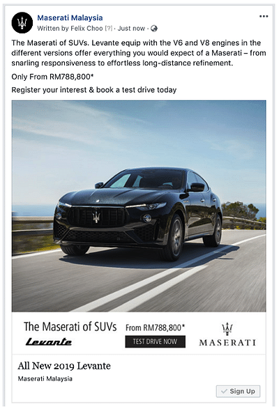 Leads Generation Campaign - Maserati Malaysia - Pubblicità online