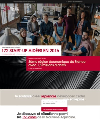 Nouvelle Aquitaine: Conception des 6 portails WEB - Réseaux sociaux
