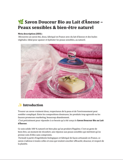 fiche produit savon - Référencement naturel