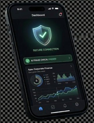 App Fintech Corporativa Segura con Detección de Fraude IA - Mobile App