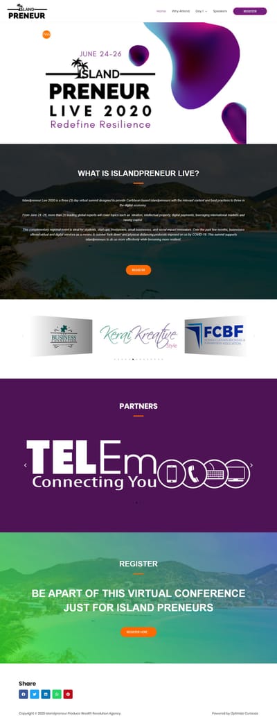 Islandpreneur Website design. 3 day Virtual Summit - Website Creatie