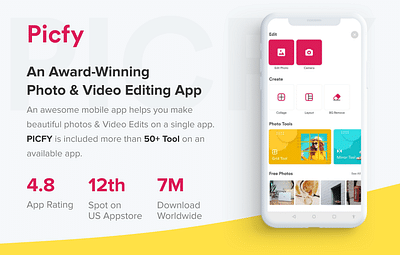 Picfy - Photo & Video Editing App - Applicazione Mobile