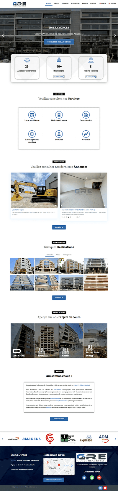 Création du site web Gueye Real Estate - Creación de Sitios Web