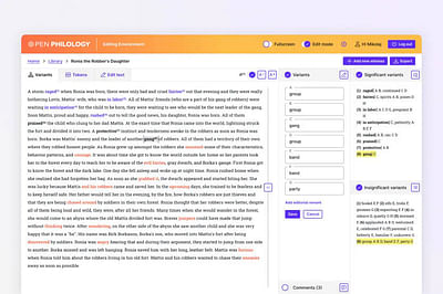 React-based editing environment for ancient texts - Webanwendung