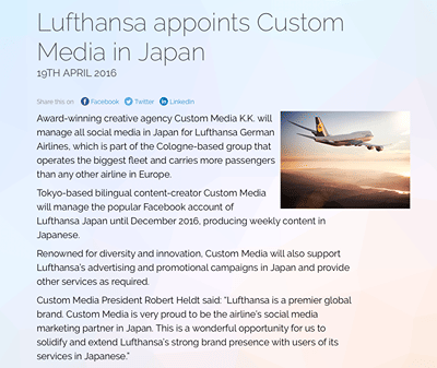 12-mo. Social Media Marketing Lufthansa Japan - Réseaux sociaux