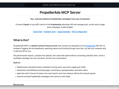 PropellerAds MCP server for AI media buying - Onlinewerbung