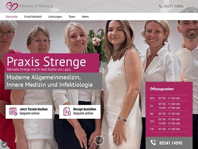 Webdesign und Praxisorganisation für die Praxis Strenge in Gütersloh - Création de site internet
