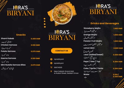 iqra's Biryani  Menu Design - Graphic Design