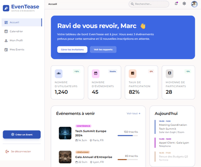 Application de gestion d'événements - Webseitengestaltung