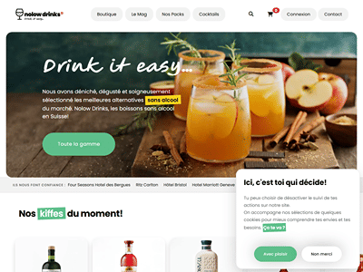 NoLow Drinks, e-commerce suisse de boissons sans alcool (WooCommerce) - Création de site internet