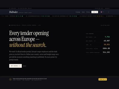 BidIndex: European tender radar - Développement de Logiciel