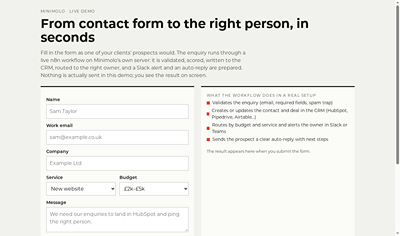 Agency lead-handoff demo (Concept project) - Software Development