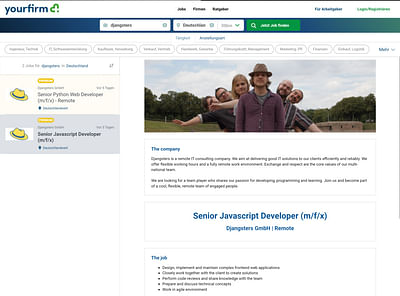 Stellenportal Yourfirm - Webanwendung