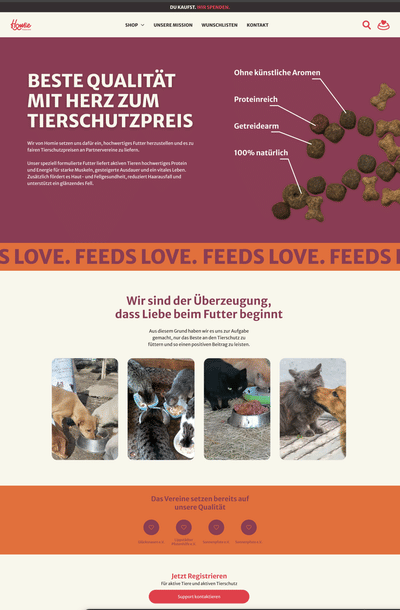 Homie - Tierfutter E-Commerce mit Charity Integration - Webanwendung