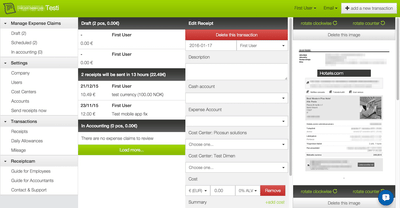 Automated expense claims platform - Application web