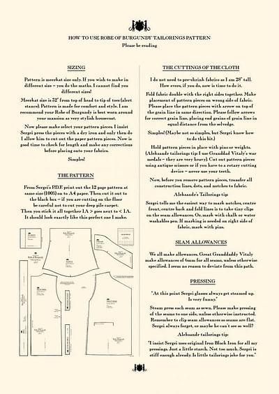 Robe of Burgundy Tailoring Pattern page 3 - Advertising
