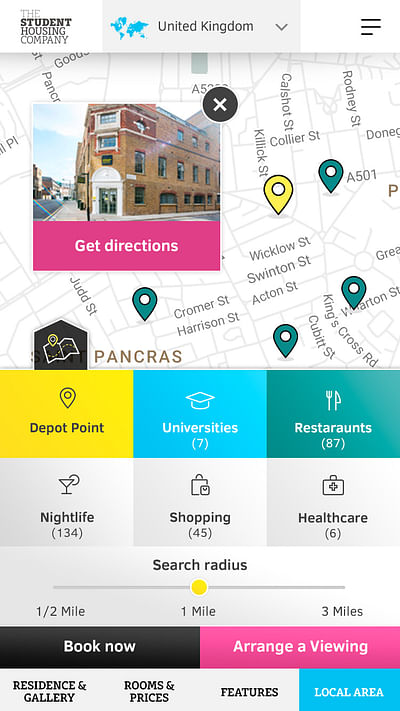 Student Housing Company contextual residence map - E-commerce