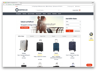 Koffer.ch - Swiss online luggage shop - Creación de Sitios Web