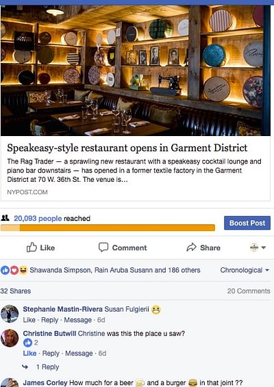 Social Media for "Rag Trader" NYC restaurant - Social Media
