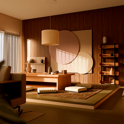 Vivienda Japandi e imagen de marca. Nagare Studio - 3D