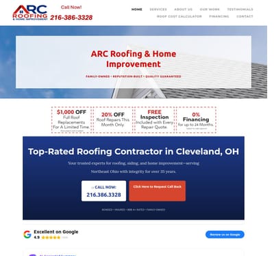 Roofing & Home Improvements Website Design - Textgestaltung