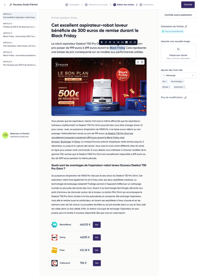 Le Parisien | IA Generativa para automatizar guías de compra - Aplicación Web