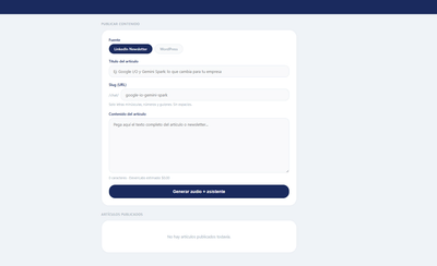 Plataforma de creación de contenidos SEO, GEO y audio con IA - SEO
