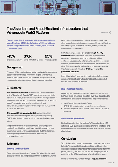 Algorithm and Fraud-Resilient Infrastructure for a Web3 Platform - Datenberatung