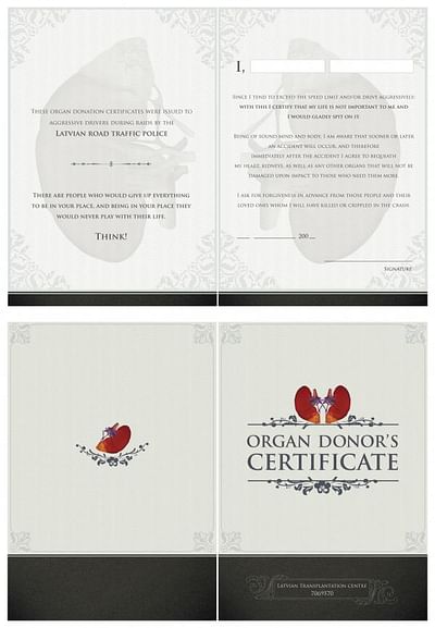 ORGAN DONORS CERTIFICATE - Advertising