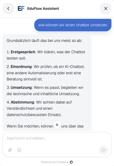 Eigener Chatbot zum Test auf unserer Seite - Künstliche Intelligenz