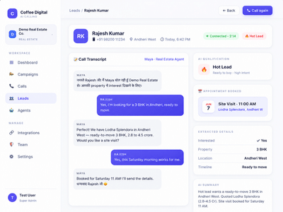 AI Calling Center - Multilingual AI Voice Agents (Own Product) - Intelligence Artificielle