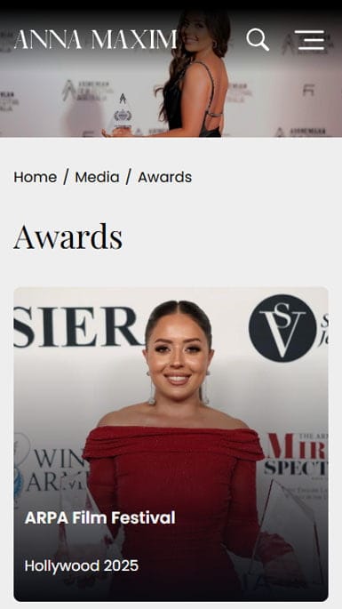 Official Website Development for Actress & Producer Anna Maxim - Webseitengestaltung