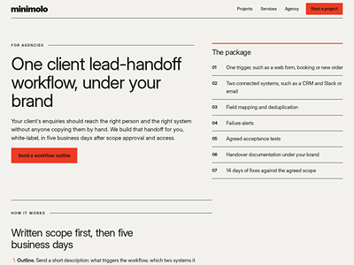 White-label lead handoff for agencies (demo) - Web Application