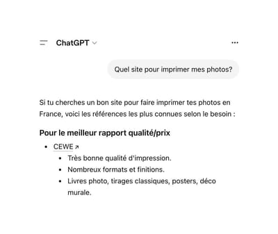Client impression photo propulsé n°1 sur ChatGPT (référencement IA) - Référencement naturel