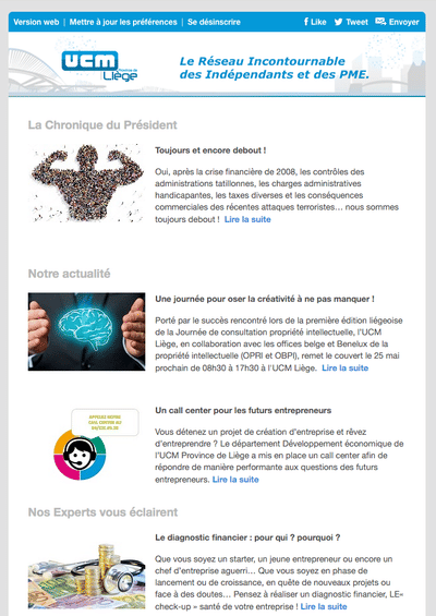 Email marketing associated to website ucmliege.be - E-mail Marketing
